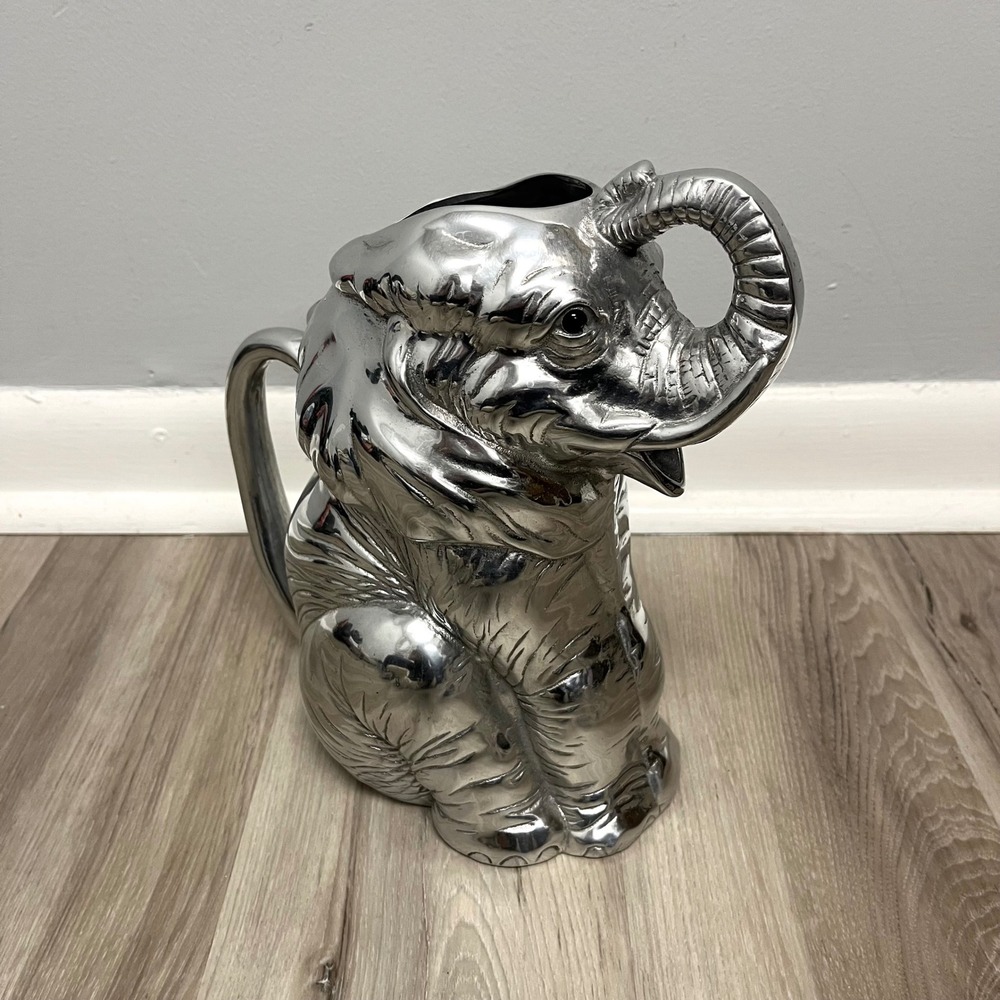 Arthur Court Elephant Pitcher Silver Aluminum Figural Water Jug 2003 Decor